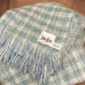 Neiman Marcus Blue and Cream Mohair Blanket
